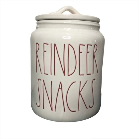 Rae Dunn Reindeer Snacks White Canister Christmas Holiday Festive - Picture 1 of 4